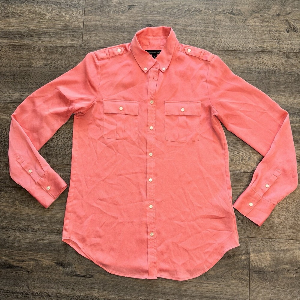 Banana Republic Woman S Orange‎ Blouse Button Up Collared Shirt Valentines Party